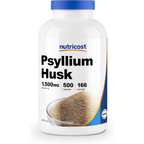  Nutricost Psyllium Husk 1500mg Per Serving, 500 Capsules - Non-GMO & Gluten Free