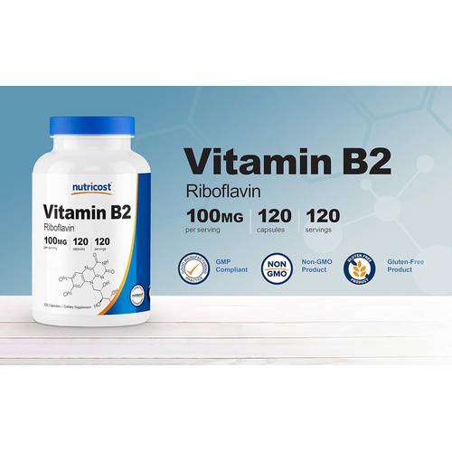  Nutricost Vitamin B2 (Riboflavin) 100mg, 120 Capsules - Gluten Free and Non-GMO