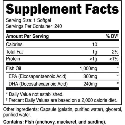  Nutricost Fish Oil Omega 3 Softgels with EPA & DHA (1000mg of Fish Oil, 560mg of Omega-3), 240 Softgels, Non-GMO, Gluten Free.