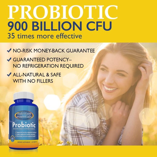  Nutrition Essentials  Probiotics for Women and Men - With Natural Lactase Enzyme and Prebiotic for Digestive Health - 62% More Stable Probiotic for Gut Health Support - USA Made Vegan Probi