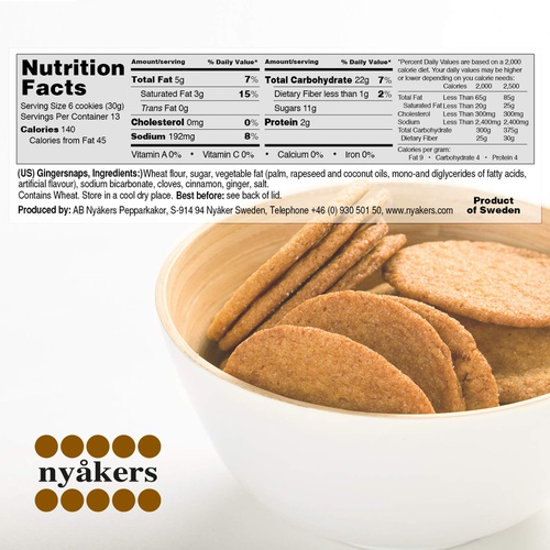  Nyakers Gingerbread Snaps Cookie Tin, Finest Ginger Snaps Original Flavor Swedish Cookie, 750 g - 26.45 oz - 1.65 lbs, With Protective Insert