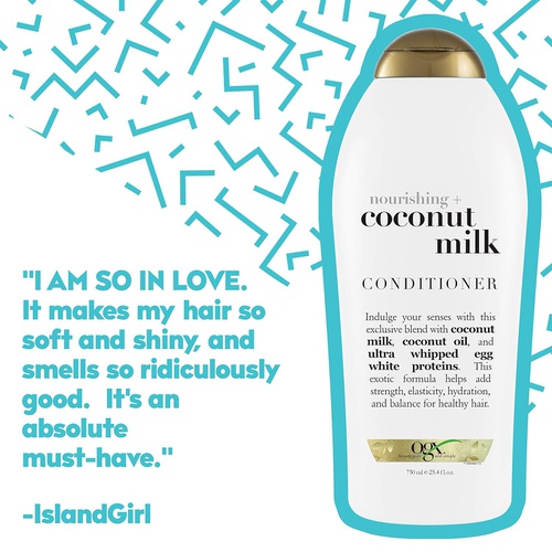  OGX Nourishing + Coconut Milk Moisturizing Conditioner for Strong & Healthy Hair, with Coconut Milk, Coconut Oil & Egg White Protein, Paraben-Free, Sulfate-Free Surfactants, 25.4 f