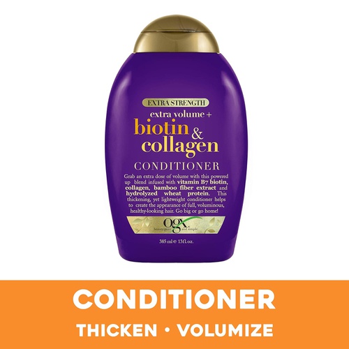  OGX Thick & Full + Biotin & Collagen Extra Strength Volumizing Conditioner with Vitamin B7 & Hydrolyzed Wheat Protein for Fine Hair. Sulfate-Free Surfactants for Thicker, Fuller Ha