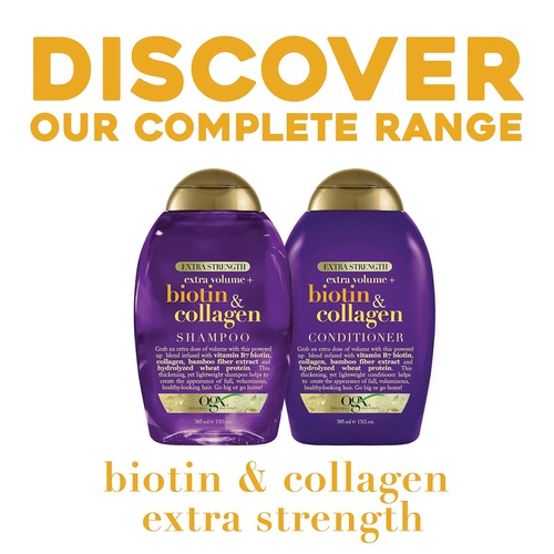  OGX Thick & Full + Biotin & Collagen Extra Strength Volumizing Conditioner with Vitamin B7 & Hydrolyzed Wheat Protein for Fine Hair. Sulfate-Free Surfactants for Thicker, Fuller Ha