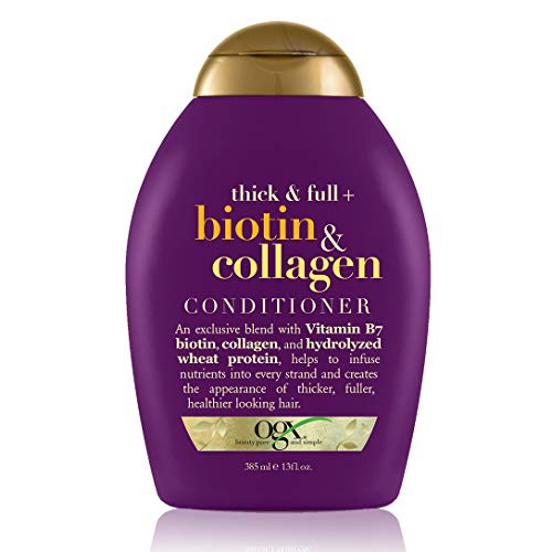  OGX Thick & Full + Biotin & Collagen Volumizing Conditioner for Thin Hair, with Vitamin B7 & Hydrolyzed Wheat Protein, Paraben-Free, Sulfate-Free Surfactants, 13 fl oz