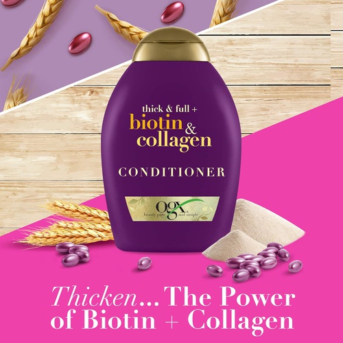  OGX Thick & Full + Biotin & Collagen Volumizing Conditioner for Thin Hair, with Vitamin B7 & Hydrolyzed Wheat Protein, Paraben-Free, Sulfate-Free Surfactants, 13 fl oz