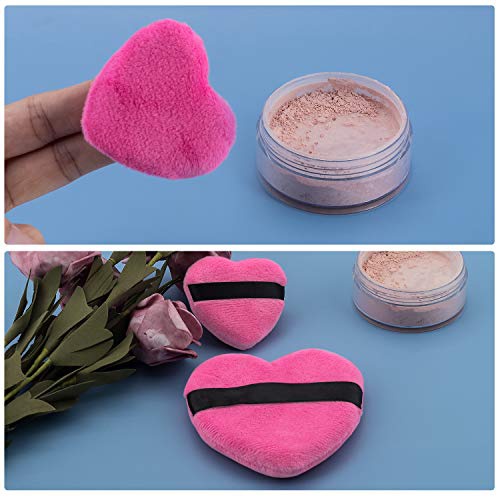  OIIKI 4PCS Makeup Blendiful Puffs, Cotton Powder Puff, Makeup Tool Beauty Sponges Blender Cleanser, in Love Shape with Strap, for Cosmetic (2PCS Gray+2PCS Rose)