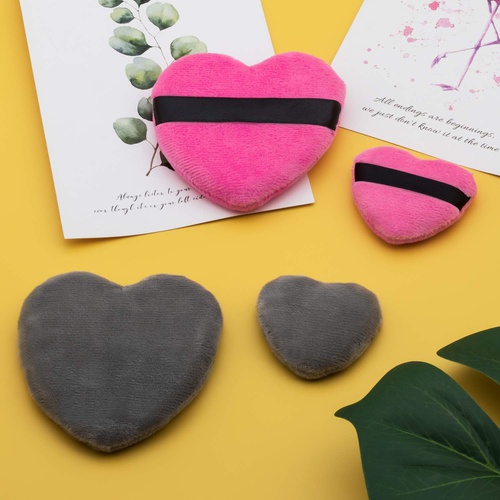  OIIKI 4PCS Makeup Blendiful Puffs, Cotton Powder Puff, Makeup Tool Beauty Sponges Blender Cleanser, in Love Shape with Strap, for Cosmetic (2PCS Gray+2PCS Rose)