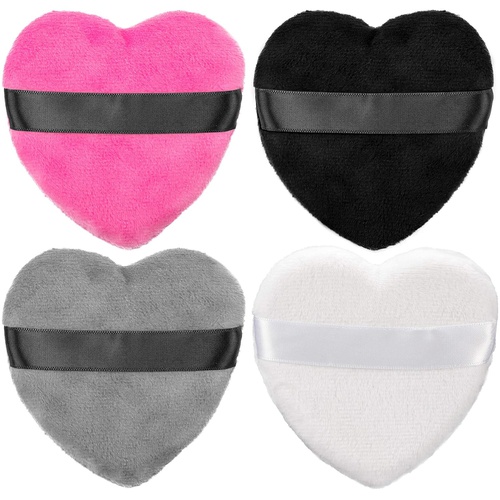  OIIKI 4PCS Makeup Blendiful Puffs, Cotton Powder Puff, Makeup Tool Beauty Sponges Blender Cleanser, in Love Shape with Strap, for Cosmetic (2PCS Gray+2PCS Rose)