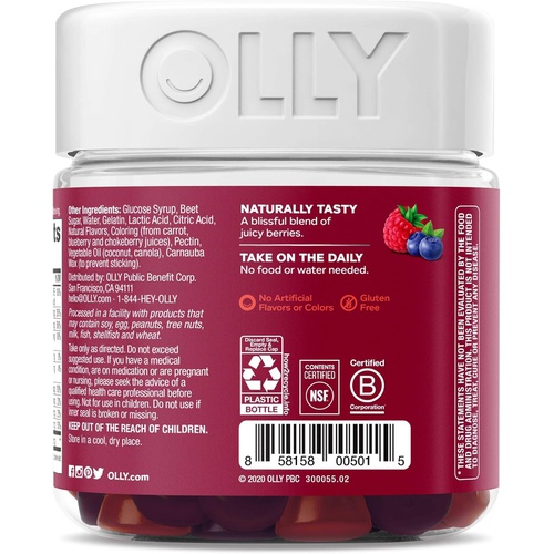  OLLY Womens Multivitamin Gummy, Overall Health and Immune Support, Vitamins A, D, C, E, Biotin, Folic Acid, Adult Chewable Vitamin, Berry, 45 Day Supply - 90 Count (Pack of 1)