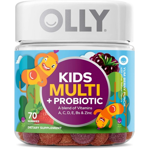  OLLY Kids Multivitamin + Probiotic Gummy, Digestive and Immune Support, Vitamins A, D, C, E, B, Zinc, Chewable Supplement, Berry, 35 Day Supply - 70 Count