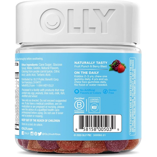  OLLY Kids Multivitamin + Probiotic Gummy, Digestive and Immune Support, Vitamins A, D, C, E, B, Zinc, Chewable Supplement, Berry, 35 Day Supply - 70 Count