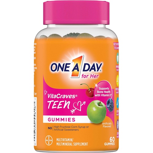  One A Day Teen for Her Multivitamin Gummies, Supplement with Vitamin A/C/D/E and Zinc for Immune Health Support* & more, 60 Count