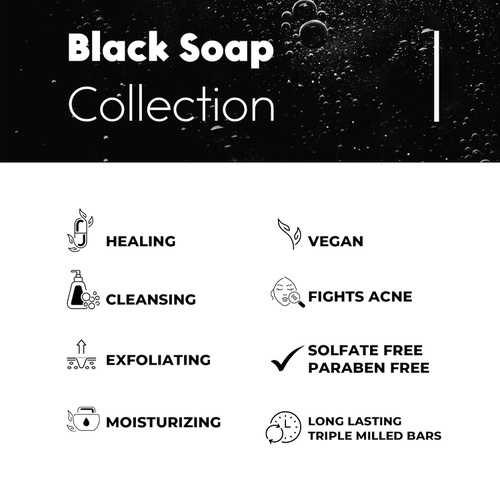  O Naturals 6-Piece Black Bar Soap Collection. 100% Natural. Organic Ingredients. Helps Acne, Helps Skin Moisturizes, Deep Cleanse, Luxurious Face Hands Body Soap Women & Men. Tripl