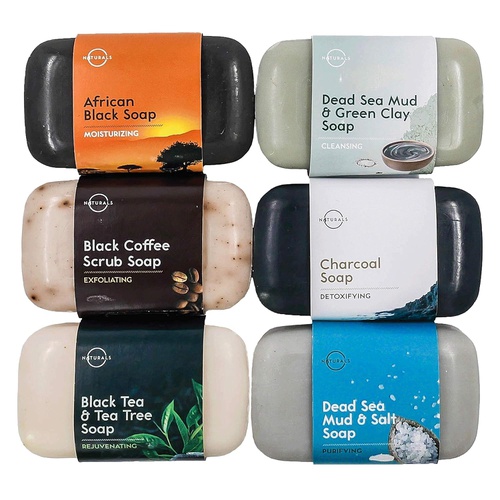  O Naturals 6-Piece Black Bar Soap Collection. 100% Natural. Organic Ingredients. Helps Acne, Helps Skin Moisturizes, Deep Cleanse, Luxurious Face Hands Body Soap Women & Men. Tripl