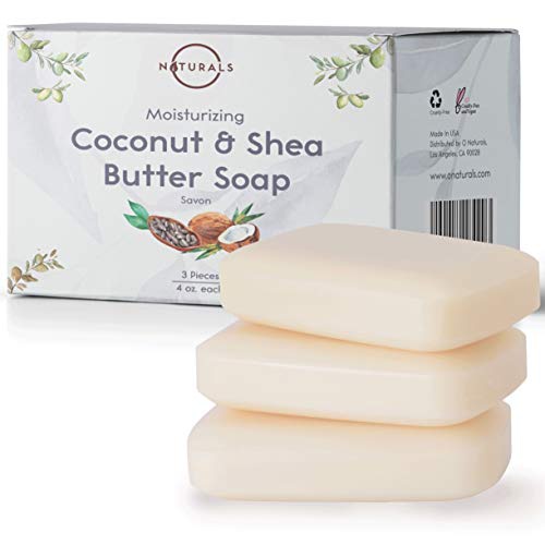  O Naturals 3 Piece Moisturizing Organic Coconut Oil, Shea Butter Bar Soaps. Softens, Nourishes Dry Skin & Sensitive Skin. Face, Hands & Body Soap. Made in USA. Triple Milled, Vegan