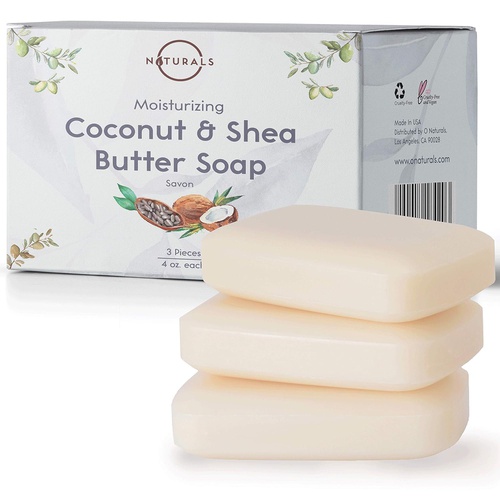  O Naturals 3 Piece Moisturizing Organic Coconut Oil, Shea Butter Bar Soaps. Softens, Nourishes Dry Skin & Sensitive Skin. Face, Hands & Body Soap. Made in USA. Triple Milled, Vegan