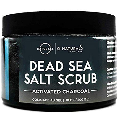  O Naturals Mens Exfoliating Activated Charcoal Dead Sea Salt Scrub, for Face Body & Foot. Anti-Aging Mens Skin Care Routine. Blackhead & Helps Acne Pore Minimizer Ultra Hydrating O