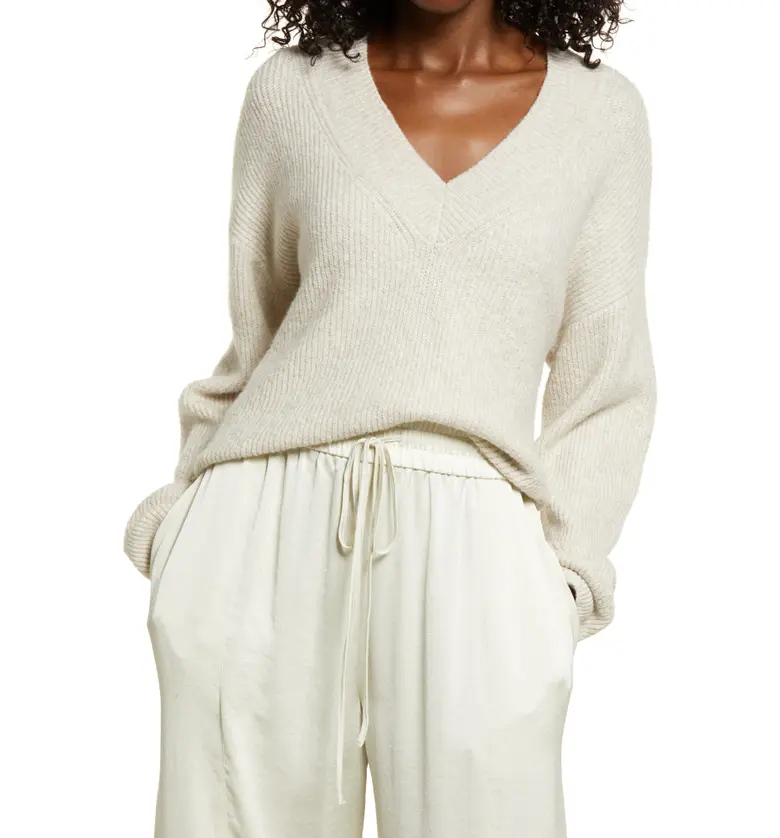 Open Edit Rib Stitch Sweater_BEIGE OATMEAL MEDIUM HEATHER