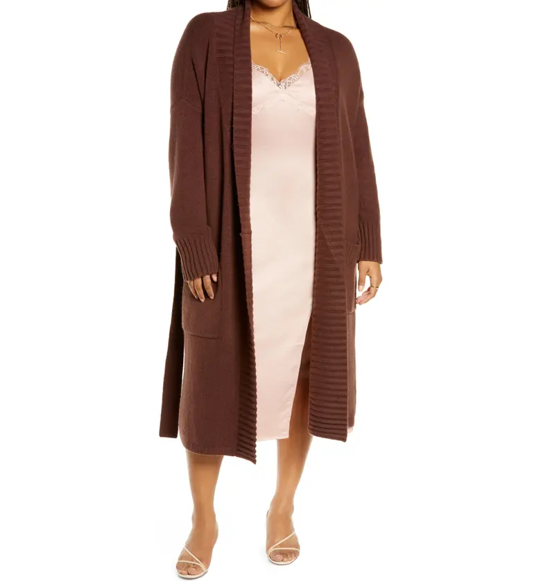 Open Edit Belt Long Cardigan_BROWN MALICACIA