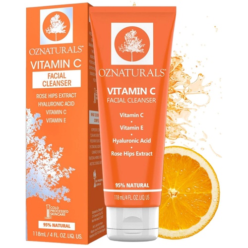  OZNaturals Vitamin C Face Wash With Hyaluronic Acid, Rosehip Oil, Aloe Vera & Vitamin E - Daily Facial Wash & Gentle Pore Cleanser For Women and Men - Cleansing Foam Suitable for A