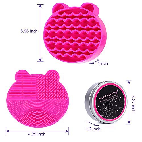  Oberhoffe Silicone Makeup Brush Cleaner Mat, 2 in 1Brush Cleaning Mat,Brush Cleaner Pad with Brushes Drying Holder, Brush Scrubber Mat Portable Washing Tool with Removal Sponge Dry Makeup (R