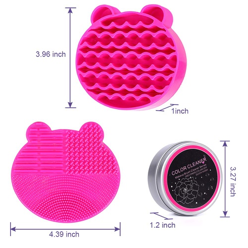  Oberhoffe Silicone Makeup Brush Cleaner Mat, 2 in 1Brush Cleaning Mat,Brush Cleaner Pad with Brushes Drying Holder, Brush Scrubber Mat Portable Washing Tool with Removal Sponge Dry Makeup (R