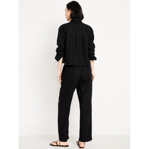올드네이비 Oldnavy High-Waisted Linen-Blend Straight Ankle Pants