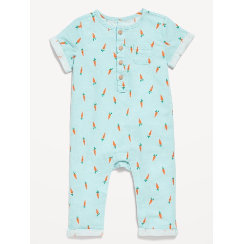 올드네이비 OldNavy Short-Sleeve Henley Linen-Blend One-Piece for Baby
