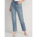 Extra High-Waisted Button-Fly Cut-Off Straight Jeans