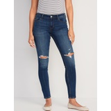 Mid-Rise Rockstar Super-Skinny Distressed Jeans for Women