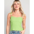 Fitted Linen-Blend Crop Top