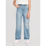 High-Waisted Slouchy Straight Ripped Jeans for Girls Hot Deal