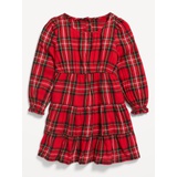 Long-Sleeve Plaid Tiered Dress for Toddler Girls