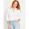 Crinkle Gauze Button-Down Boyfriend Shirt