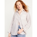 Linen-Blend Striped Boyfriend Shirt