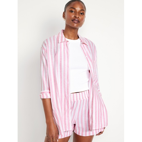 올드네이비 Linen-Blend Striped Boyfriend Shirt