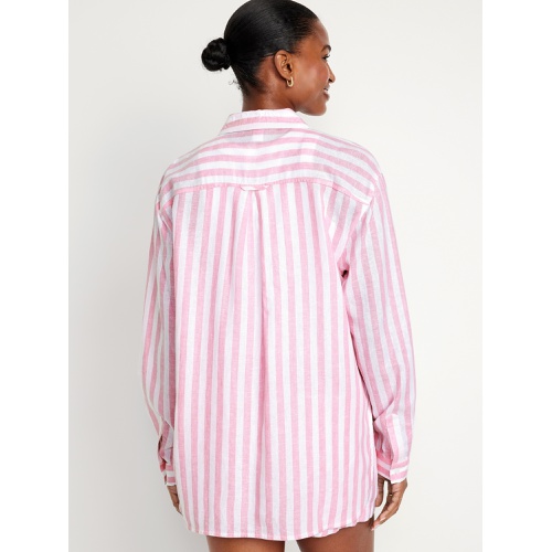 올드네이비 Linen-Blend Striped Boyfriend Shirt