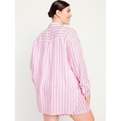 올드네이비 Linen-Blend Striped Boyfriend Shirt