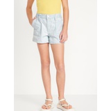 Elasticized High-Waisted Striped Utility Jean Shorts for Girls