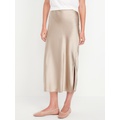 High-Waisted Satin Midi Slip Skirt