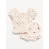 Puff-Sleeve Smocked Top & Bloomer Shorts Set for Baby