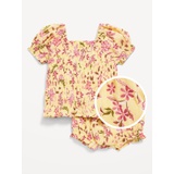 Puff-Sleeve Smocked Top & Bloomer Shorts Set for Baby