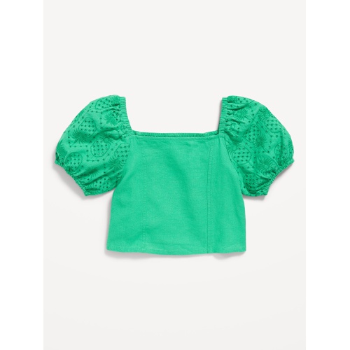 올드네이비 Short Puff-Sleeve Eyelet Linen-Blend Top for Girls