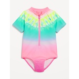 Zip-Front Rashguard One-Piece Swimsuit for Toddler Girls