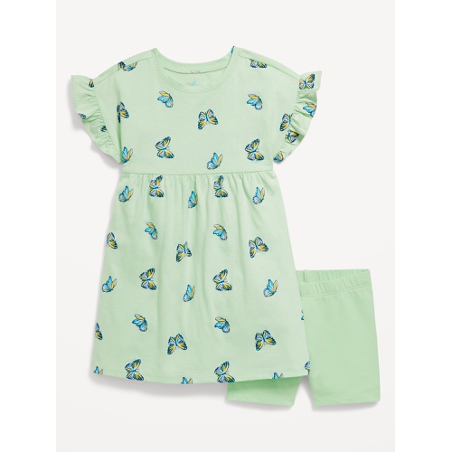올드네이비 Printed Flutter-Sleeve Dress and Biker Shorts Set for Toddler Girls