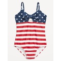 Printed Americana Tie-Front One-Piece Swimsuit for Girls Hot Deal