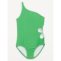 One-Shoulder Side-Cutout One-Piece Swimsuit for Girls