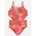 Printed Side-Cutout One-Piece Swimsuit for Girls