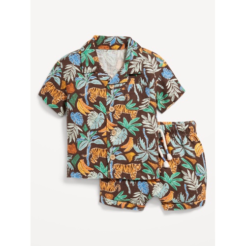 올드네이비 Printed Linen-Blend Shirt and Shorts Set for Baby Hot Deal